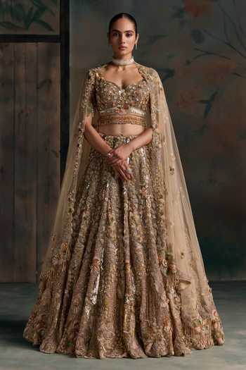 Opus Atelier Gold Net Sweetheart Neck Embroidered Lehenga Set Online at Aza Fashions Opus Atelier_Gold Net Sweetheart Neck Embroidered Lehenga Set _Online_at_Aza_Fashions