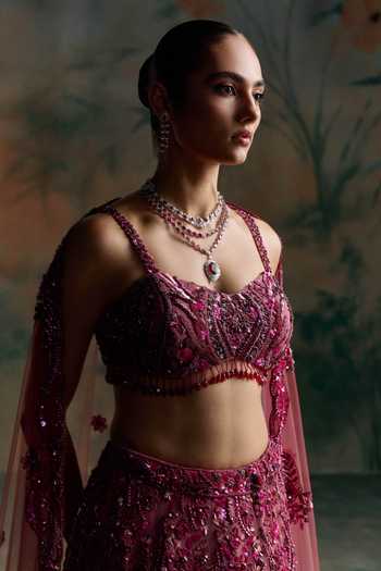 Opus Atelier Wine Silk, Net Sweetheart Neck Ombre Embroidered Lehenga Set Online at Aza Fashions Opus Atelier_Wine Silk, Net Sweetheart Neck Ombre Embroidered Lehenga Set _Online_at_Aza_Fashions