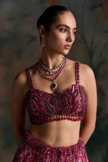 Buy Opus Atelier Wine Silk, Net Sweetheart Neck Ombre Embroidered Lehenga Set Online at Aza Fashions Buy_Opus Atelier_Wine Silk, Net Sweetheart Neck Ombre Embroidered Lehenga Set _Online_at_Aza_Fashions