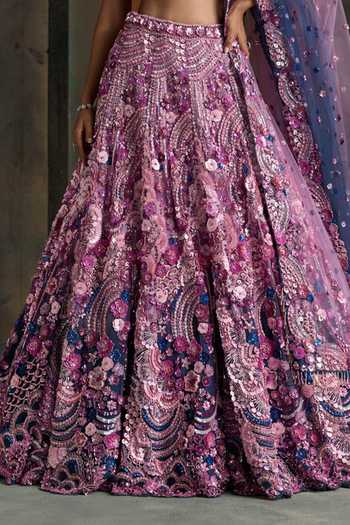 Buy Opus Atelier Pink Silk, Net Sweetheart Neck Floral Motif Lehenga Set Buy_Opus Atelier_Pink Silk, Net Sweetheart Neck Floral Motif Lehenga Set