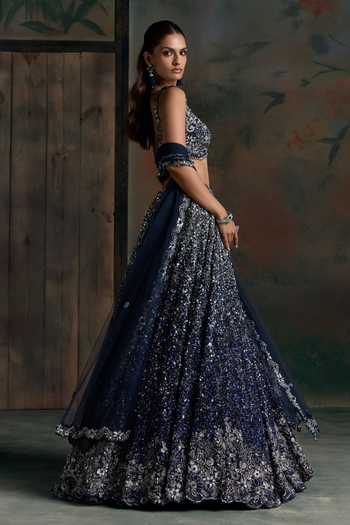 Opus Atelier Blue Net, Silk Scoop Neck Ombre Embroidered Lehenga Set Online at Aza Fashions Opus Atelier_Blue Net, Silk Scoop Neck Ombre Embroidered Lehenga Set _Online_at_Aza_Fashions