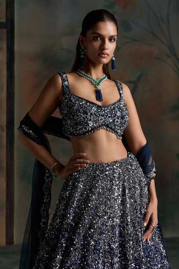 Buy Opus Atelier Blue Net, Silk Scoop Neck Ombre Embroidered Lehenga Set Online at Aza Fashions Buy_Opus Atelier_Blue Net, Silk Scoop Neck Ombre Embroidered Lehenga Set _Online_at_Aza_Fashions