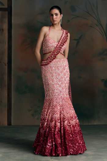 Buy Opus Atelier Pink Net, Lycra Sweetheart Neck, Halter Ombre Embroidered Fishcut Lehenga Set Online at Aza Fashions Buy_Opus Atelier_Pink Net, Lycra Sweetheart Neck, Halter Ombre Embroidered Fishcut Lehenga Set _Online_at_Aza_Fashions
