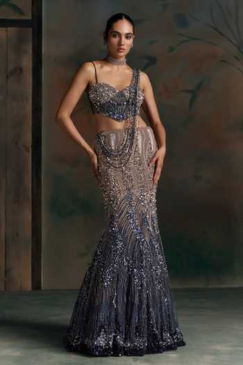 Opus Atelier Blue Net, Lycra Sweetheart Neck Embroidered Lehenga Set Online at Aza Fashions Opus Atelier_Blue Net, Lycra Sweetheart Neck Embroidered Lehenga Set _Online_at_Aza_Fashions