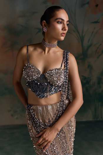 Buy Opus Atelier Blue Net, Lycra Sweetheart Neck Embroidered Lehenga Set Online at Aza Fashions Buy_Opus Atelier_Blue Net, Lycra Sweetheart Neck Embroidered Lehenga Set _Online_at_Aza_Fashions