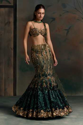 Buy Opus Atelier Emerald Green Net, Lycra Sweetheart Neck Ombre Embroidered Lehenga Set Online at Aza Fashions Buy_Opus Atelier_Emerald Green Net, Lycra Sweetheart Neck Ombre Embroidered Lehenga Set _Online_at_Aza_Fashions