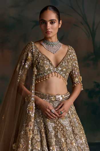 Opus Atelier Multi Color Silk, Net Scoop Neck Embellished Lehenga Set Online at Aza Fashions Opus Atelier_Multi Color Silk, Net Scoop Neck Embellished Lehenga Set _Online_at_Aza_Fashions