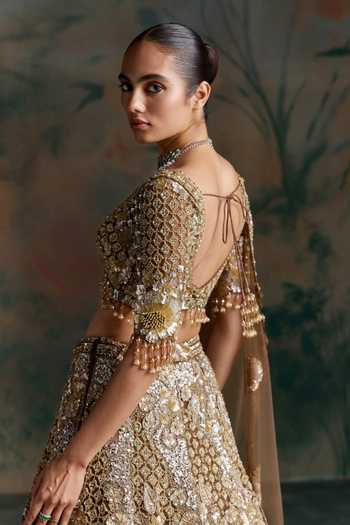 Buy Opus Atelier Multi Color Silk, Net Scoop Neck Embellished Lehenga Set Buy_Opus Atelier_Multi Color Silk, Net Scoop Neck Embellished Lehenga Set