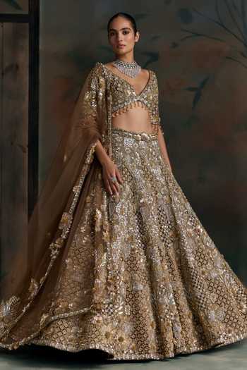 Shop Opus Atelier Multi Color Silk, Net Scoop Neck Embellished Lehenga Set Shop_Opus Atelier_Multi Color Silk, Net Scoop Neck Embellished Lehenga Set