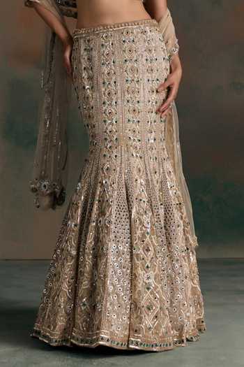 Opus Atelier Gold Net, Lycra Sweetheart Neck Embroidered Lehenga Set at Aza Fashions Opus Atelier_Gold Net, Lycra Sweetheart Neck Embroidered Lehenga Set _at_Aza_Fashions