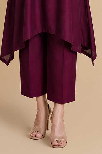 Buy Origani Burgundy Chanderi Silk Split V-neck Colorblock Embroidered Kurta And Pant Set Online at Aza Fashions Buy_Origani_Burgundy Chanderi Silk Split V-neck Colorblock Embroidered Kurta And Pant Set _Online_at_Aza_Fashions