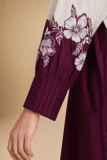 Buy Origani Burgundy Chanderi Silk Split V-neck Colorblock Embroidered Kurta And Pant Set Buy_Origani_Burgundy Chanderi Silk Split V-neck Colorblock Embroidered Kurta And Pant Set