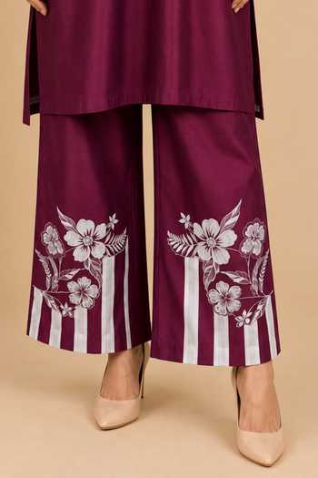 Buy Origani Burgundy Chanderi Silk Round Neck Embroidered Straight Kurta And Pant Set Online at Aza Fashions Buy_Origani_Burgundy Chanderi Silk Round Neck Embroidered Straight Kurta And Pant Set _Online_at_Aza_Fashions