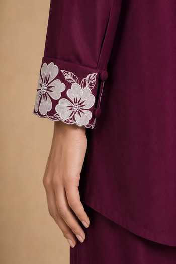 Shop Origani Burgundy Chanderi Silk Collared Neck Shirt And Pant Set Online at Aza Fashions Shop_Origani_Burgundy Chanderi Silk Collared Neck Shirt And Pant Set _Online_at_Aza_Fashions