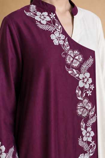 Origani White Chanderi Silk Mandarin Collar, V-neck, Yes Applique Kurta And Pant Set at Aza Fashions Origani_White Chanderi Silk Mandarin Collar, V-neck, Yes Applique Kurta And Pant Set _at_Aza_Fashions