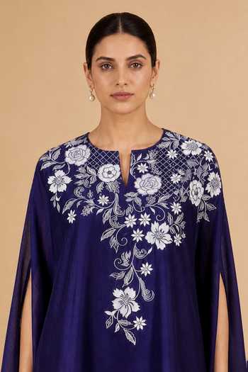 Shop Origani Purple Chanderi Silk Round Neck Applique Work Kaftan And Pant Set Online at Aza Fashions Shop_Origani_Purple Chanderi Silk Round Neck Applique Work Kaftan And Pant Set _Online_at_Aza_Fashions