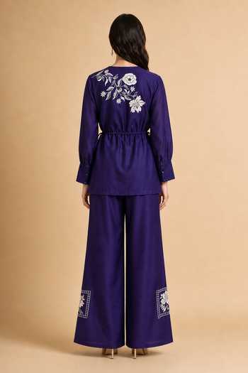 Origani Chanderi Silk Peplum Top & Pant Set 