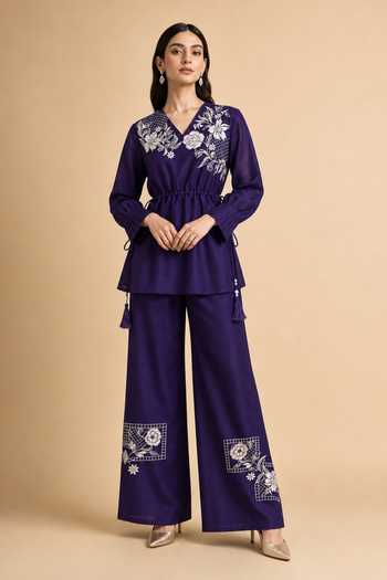Origani Chanderi Silk Peplum Top & Pant Set 