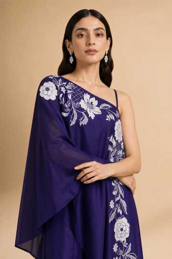 Origani Purple Chanderi Silk One Shoulder Applique Embroidered Kurta And Pant Set at Aza Fashions Origani_Purple Chanderi Silk One Shoulder Applique Embroidered Kurta And Pant Set _at_Aza_Fashions