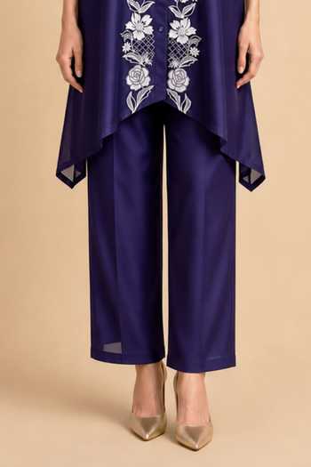 Origani Purple Chanderi Silk Mandarin Collar Applique Embroidered Kurta And Pant Set Online at Aza Fashions Origani_Purple Chanderi Silk Mandarin Collar Applique Embroidered Kurta And Pant Set _Online_at_Aza_Fashions