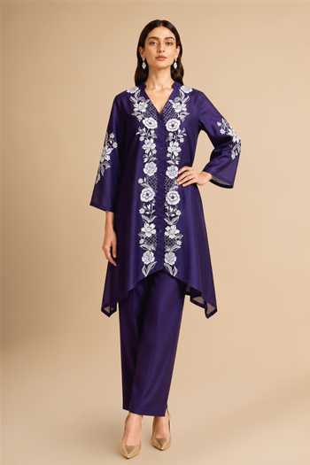 Buy Origani Purple Chanderi Silk Mandarin Collar Applique Embroidered Kurta And Pant Set Online at Aza Fashions Buy_Origani_Purple Chanderi Silk Mandarin Collar Applique Embroidered Kurta And Pant Set _Online_at_Aza_Fashions