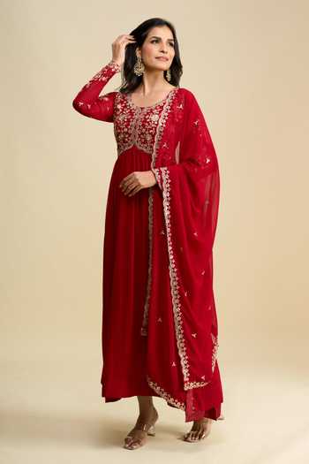 Buy Khwaab By Sanjana Lakhani Red Georgette Scoop Neck Embroidered Anarkali And Dupatta Set Online at Aza Fashions Buy_Khwaab By Sanjana Lakhani_Red Georgette Scoop Neck Embroidered Anarkali And Dupatta Set _Online_at_Aza_Fashions