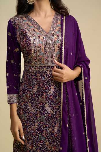 Buy Khwaab By Sanjana Lakhani Purple Georgette V-neck Embroidered Anarkali With Dupatta Buy_Khwaab By Sanjana Lakhani_Purple Georgette V-neck Embroidered Anarkali With Dupatta
