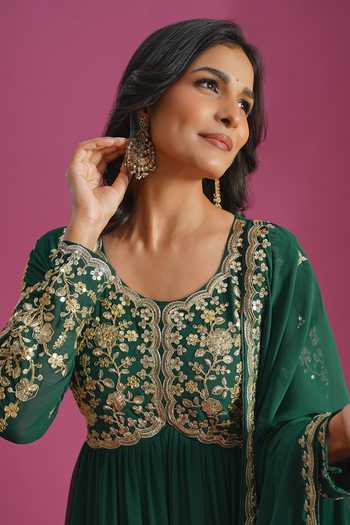 Buy Khwaab By Sanjana Lakhani Green Georgette Scoop Neck Yoke Embroidered Anarkali With Dupatta Buy_Khwaab By Sanjana Lakhani_Green Georgette Scoop Neck Yoke Embroidered Anarkali With Dupatta
