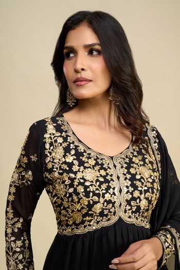 Buy Khwaab By Sanjana Lakhani Black Georgette Round Neck Bodice Embroidered Anarkali With Dupatta Buy_Khwaab By Sanjana Lakhani_Black Georgette Round Neck Bodice Embroidered Anarkali With Dupatta