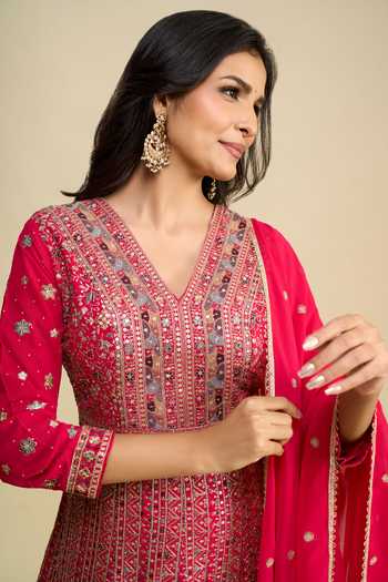 Buy Khwaab By Sanjana Lakhani Pink Georgette V-neck Hand Embroidered Anarkali With Dupatta Online at Aza Fashions Buy_Khwaab By Sanjana Lakhani_Pink Georgette V-neck Hand Embroidered Anarkali With Dupatta _Online_at_Aza_Fashions