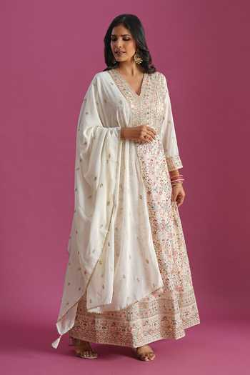 Buy Khwaab By Sanjana Lakhani White Georgette V-neck Hand Embroidered Anarkali And Dupatta Set Online at Aza Fashions Buy_Khwaab By Sanjana Lakhani_White Georgette V-neck Hand Embroidered Anarkali And Dupatta Set _Online_at_Aza_Fashions