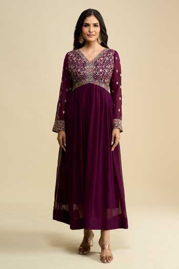 Buy Khwaab By Sanjana Lakhani Purple Georgette V-neck Hand-embroidered Anarkali With Dupatta Online at Aza Fashions Buy_Khwaab By Sanjana Lakhani_Purple Georgette V-neck Hand-embroidered Anarkali With Dupatta _Online_at_Aza_Fashions