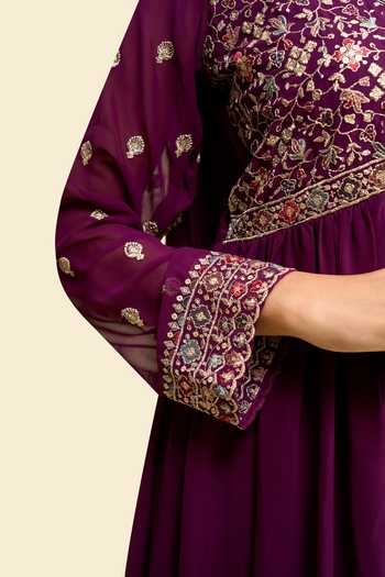 Buy Khwaab By Sanjana Lakhani Purple Georgette V-neck Hand-embroidered Anarkali With Dupatta Buy_Khwaab By Sanjana Lakhani_Purple Georgette V-neck Hand-embroidered Anarkali With Dupatta