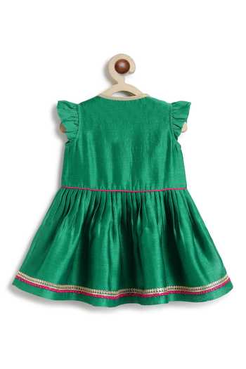 Shop_Tiber Taber_Green Chanderi Cotton, Viscose Silk Angarkha And 100 Percent Salwar Set _Online_at_Aza_Fashions