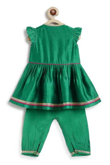 Tiber Taber Chanderi Cotton Silk Angarkha & 100 Percent Viscose Salwar Set 