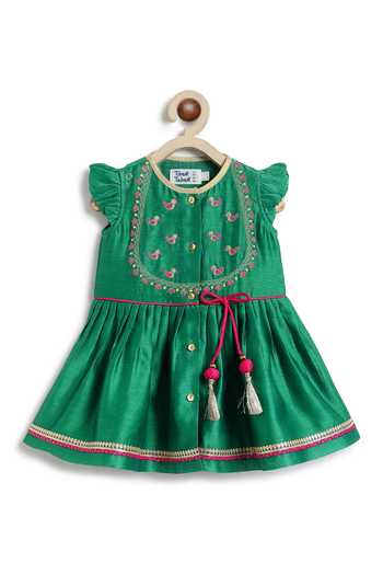 Tiber Taber_Green Chanderi Cotton, Viscose Silk Angarkha And 100 Percent Salwar Set _at_Aza_Fashions