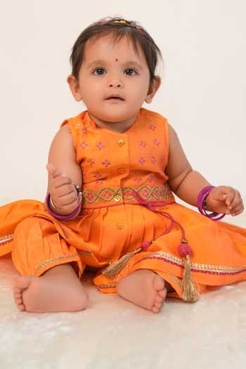 Buy_Tiber Taber_Orange Chanderi Cotton, Viscose Embroidered Silk Angarkha And Salwar Set _Online_at_Aza_Fashions