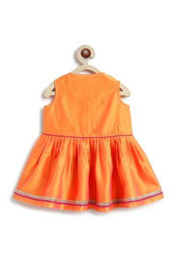 Tiber Taber_Orange Chanderi Cotton, Viscose Embroidered Silk Angarkha And Salwar Set _at_Aza_Fashions