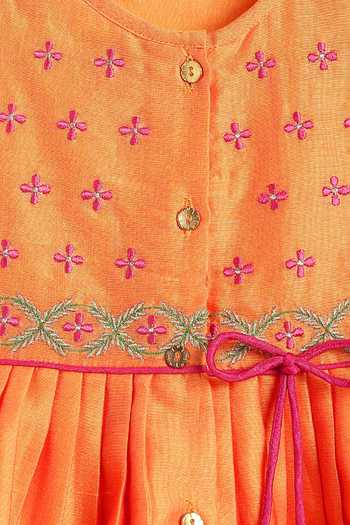 Buy_Tiber Taber_Orange Chanderi Cotton, Viscose Embroidered Silk Angarkha And Salwar Set 