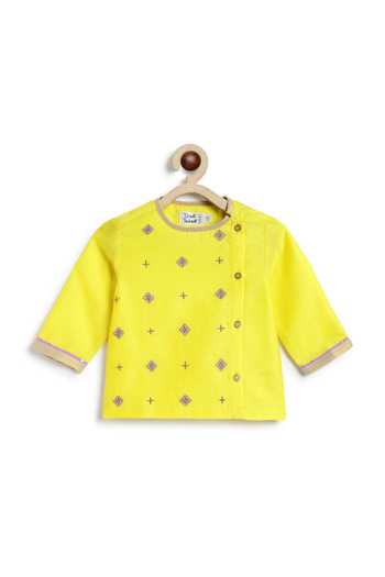 Buy_Tiber Taber_Yellow Silk, Chanderi Cotton, Viscose Embroidered Kurta And Dhoti Set _Online_at_Aza_Fashions