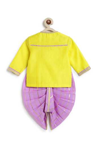 Tiber Taber Embroidered Chanderi Cotton Silk Kurta & Dhoti Set 