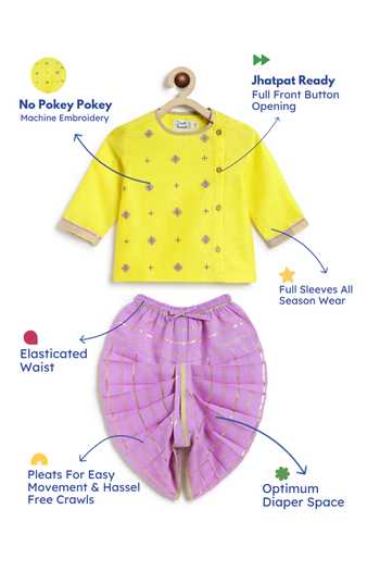 Buy_Tiber Taber_Yellow Silk, Chanderi Cotton, Viscose Embroidered Kurta And Dhoti Set 