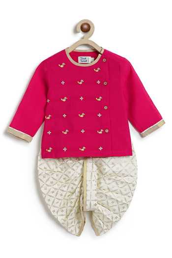 Buy_Tiber Taber_Pink Zari Embroidered Kurta And Dhoti Set 