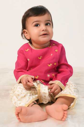Shop_Tiber Taber_Pink Zari Embroidered Kurta And Dhoti Set 