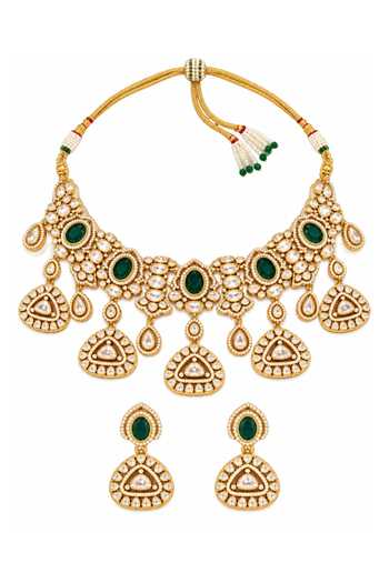 Vivinia By Vidhi Mehra Emerald Kundan Statement Necklace Set 