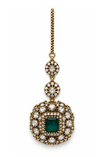 Vivinia By Vidhi Mehra_Emerald Green Polki Kundan Necklace Set _Online_at_Aza_Fashions