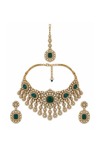 Vivinia By Vidhi Mehra Emerald Polki Kundan Necklace Set 