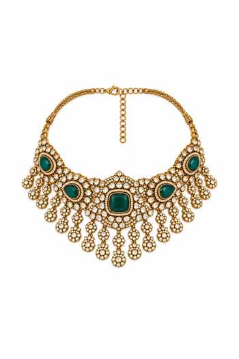 Shop_Vivinia By Vidhi Mehra_Emerald Green Polki Kundan Necklace Set _Online_at_Aza_Fashions