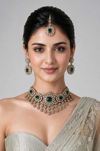 Vivinia By Vidhi Mehra Emerald Polki Kundan Necklace Set 