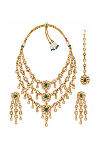 Vivinia By Vidhi Mehra Emerald Kundan Layered Necklace Set 